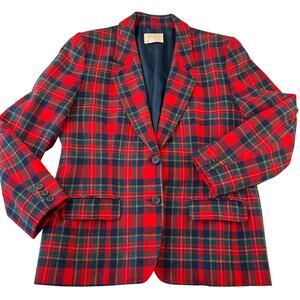 Pendleton Vintage Red Blue plaid Virgin Wool Blazer Jacket women’s size 14